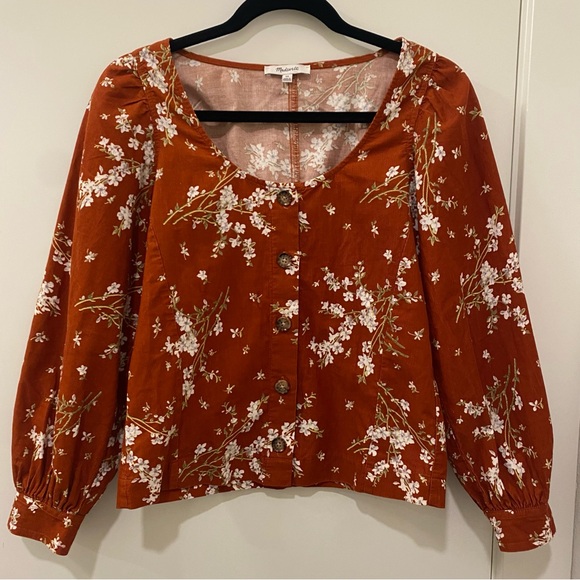 Madewell Corduroy Shirred-Sleeve Button-Front Top in Farmstand Bouquet - Picture 5 of 5